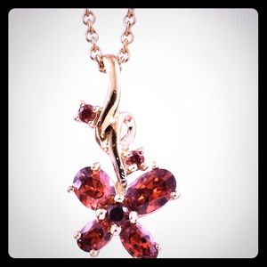 Simulated ruby 18K YG plated, 20 inch chain
